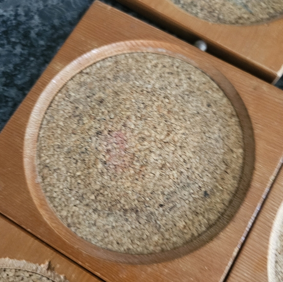 MCM Wood Brass 8 Piece Coaster Storage Box Drawer Style Cork Vintage Drinks Read - Picture 10 of 14